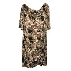 Connected Apparel Elegant Dress Faux Wrap Blurred Camo Print Knee Length